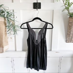 Black shirt with plunging mesh neckline